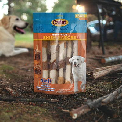 Cadet Gourmet Shish Kabob Dog Chews for Large Breeds, Rawhide Treats For Dogs with Chicken and Sweet Potato, Healthy & Natural Beef Hide, 10-Inch Sticks, 2 Count
