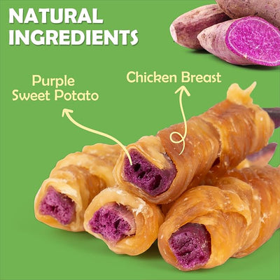 MON2SUN Rawhide Free Dog Treats, Chicken Wrapped Purple Sweet Potato Snacks, Healthy and Natural, Training Treats for Small Dogs, 21.2oz (60 Count - Pack of 1)