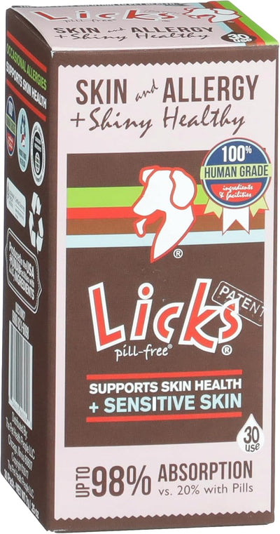 Licks Skin & Allergy Support - Allergy Gel for Dogs - Omega 3 Fish Oil, Turmeric & Vitamin C - Skin Moisture & Coat Support - Fish Flavor - 30 Count