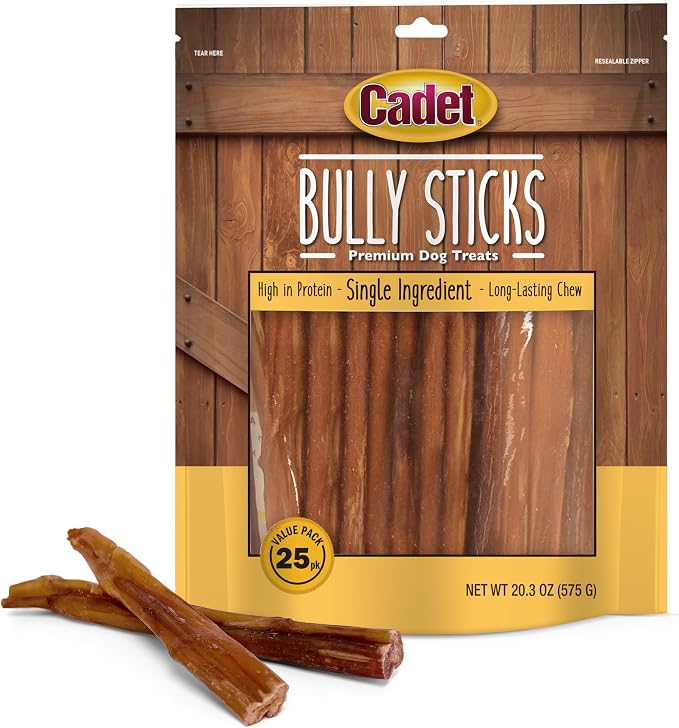 Bully Sticks for Small Dogs – All-Natural Beef Pizzle, High Protein, Low Fat, Long-Lasting, Grain & Rawhide-Free Dog Chews for Aggressive Chewers, Small (25 Count)