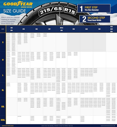 Goodyear Grip Snow Socks for Tires. Designed for All Tire Brands. Textile Chain Replacement for Optimal Traction in Snow & Ice. Easy Install. Emergency Winter Safety Solution, Multi-Season Use. Sz XXL