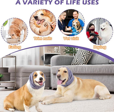 Dog Ear Cover, Comfort Dogs Hoodie for Anxiety, Adjustable Ear Wraps Muffs for Noise Protection, Purple L