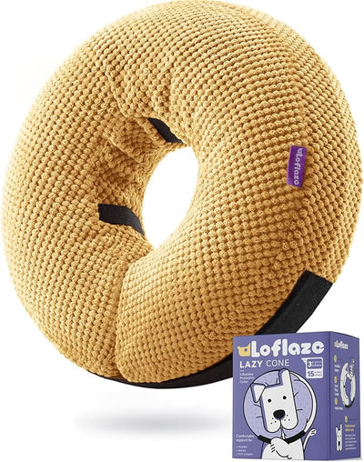 Loflaze Inflatable Dog Cone Collar - Dog Neck Donut Cone Collar Alternative After Surgery - Soft Cone for Large Medium Small Dogs Cats - Alternative Recovery E Collar (Yello, XL)