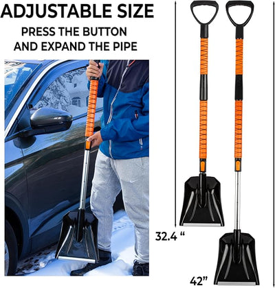 ZONETECH Extendable Snow Squeegee,Ice Scraper and Shovel 42" Lenght- Rotating Head, 3-1 Adjustable Frost Remover,Shoveling Tool with Ergonomic Handle Heavy Duty
