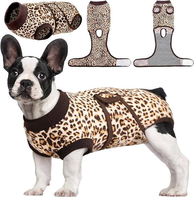 Recovery Suit for Dogs, Dog Recovery Suit Female Doggie Onesie for Surgery, Post-Op Onesie for Female & Male Dogs, Soft Protective Wear, BrownLeopard M