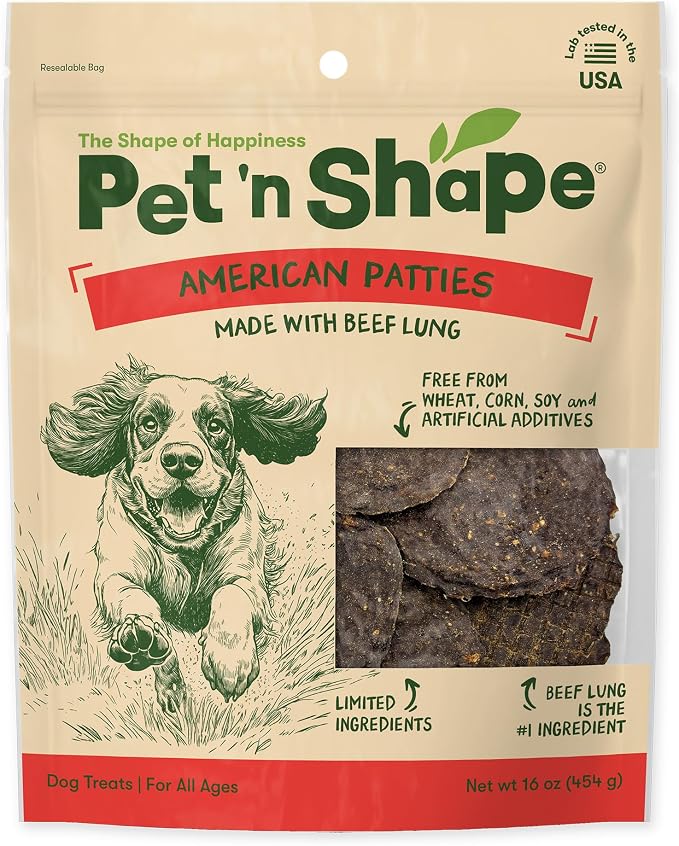 Pet n Shape All American Beef Lung Patties Dog Treats – Made and Sourced in The USA, 1lb Bag