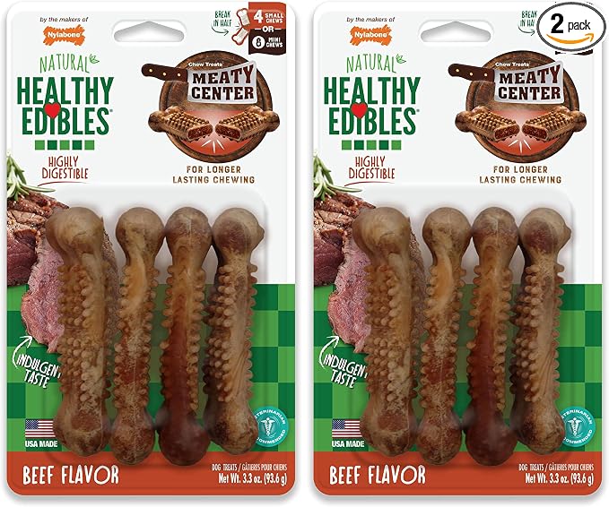 Healthy Edibles Natural Dog Chews Long Lasting Chew Treats for Dogs, Roast Beef Flavor, X-Small/Petite (4 Count) (Pack of 2)