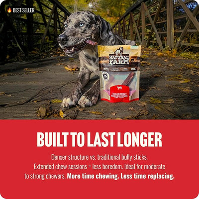 Natural Farm Power Bully Sticks Dog Chews (2-3”, 1 Pound Bag), 2-in-1 Power Chews: Premium Beef Cheek Wrapped in Beef Pizzle, Double Chewing Time, Promotes Dental Health, Great for Small Dogs