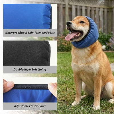 Adhiper Waterproof Dog Ear Muffs & No Shake Ear Wraps for Swim, Bath, Drying, Grooming, Dog Ear-Covers for Sound Noise Protection & Anxiety Relief - Head Circle 11.8-15.8in（Blue/M）