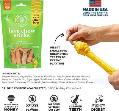 Hive Chew Sticks - Dental Treats for Dogs - Vegetarian, Made with Ground Peanuts & Honey, No Grain or Soy, Cleans Teeth & Freshens Breath (7 oz, Small Dogs - Peanut Butter)