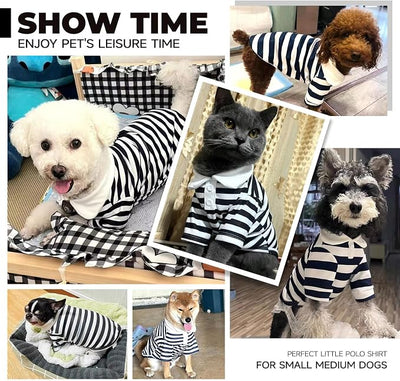 BAEJMJK Cute Dog Shirt Boy Girl Dog Clothes Striped Collared Polo T-Shirt for Small Medium Dogs Cats Soft Breathable Pet Puppy Outfits(Navy Blue,Large)