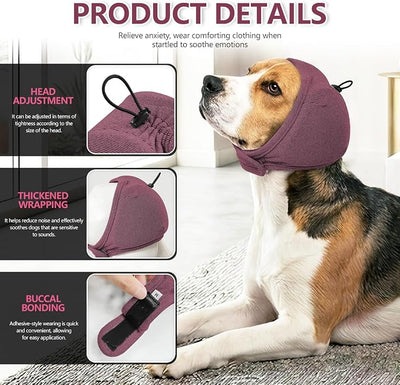 JOHNBOLIN Dog Ear Muffs - No Shake Ear Wrap & Quiet Calming Hoodie, Adjustable Head Snood Cover for Dogs, Noise & Anxiety Relief, Hematoma Protection for Grooming, Drying, Fireworks (Dark Red, M)
