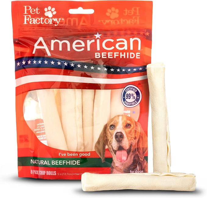 American Beefhide 5" Chip Rolls Dog Chew Treats - Natural Flavor, 8 Count/1 Pack