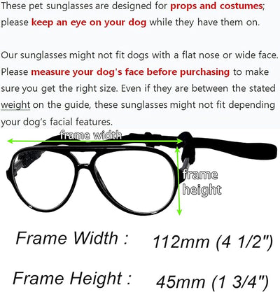 G002 Dog Pet Clear Lens Costume Glasses Small to Medium Breeds 12LBS~30LBS Prop Photoshoot Sunglasses (Aviator Black-Clear)