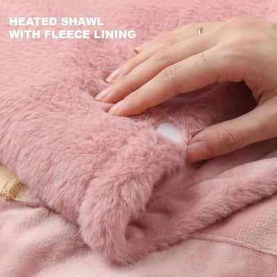 Heated Blanket Battery Operated with Fleece Lining 7.4V 16000mAh Battery 62" x 35" Heated Shawl Wraps for Women Men Cordless USB Outdoor Portable Electric Blanket 6 Heating Zones Rose