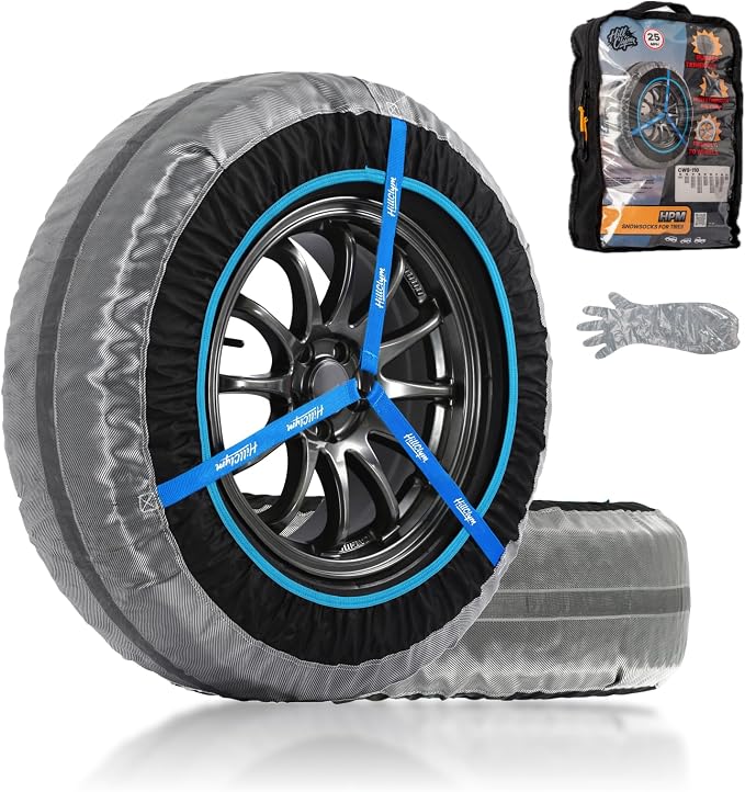 Snow Socks for Tires, Elastic Tire Socks for Passenger Cars, Sedan, SUVs, Alternative for Tire Snow Chain, Snow Traction Device, Winter Emergency Accessory, Set of 2 (HPM-70)