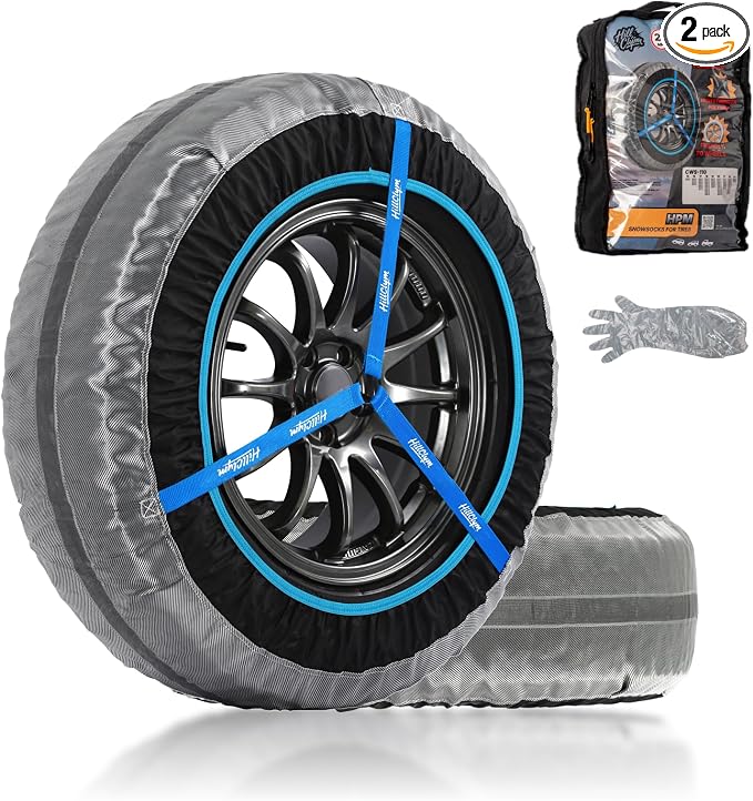 Snow Socks for Tires, Elastic Tire Socks for Passenger Cars, Sedan, SUVs, Alternative for Tire Snow Chain, Snow Traction Device, Winter Emergency Accessory, Set of 2 (HPM-60)