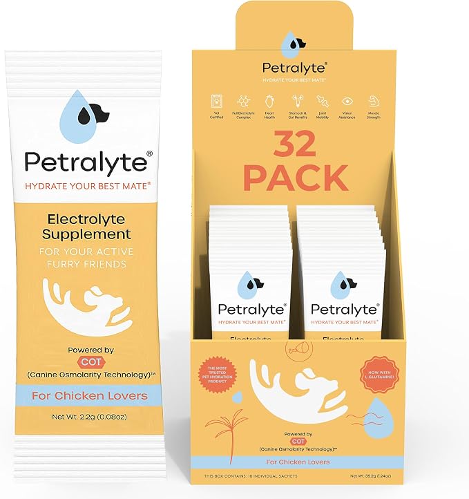 Dog Electrolytes and Joint Supplement | Hydration Support for Dogs w/Glucosamine, Chondroitin & More | Electrolytes for Dogs with Prebiotics | for Chicken Lovers | 32 Packets