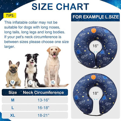 SCENEREAL Dog Cone Alternative After Surgery Donut Collar, Soft Pet Recovery Pillow Collar for Medium Large Dogs, Inflatable Adjustable Neck Collars to Prevent Licking, Planet Print E-Collars M