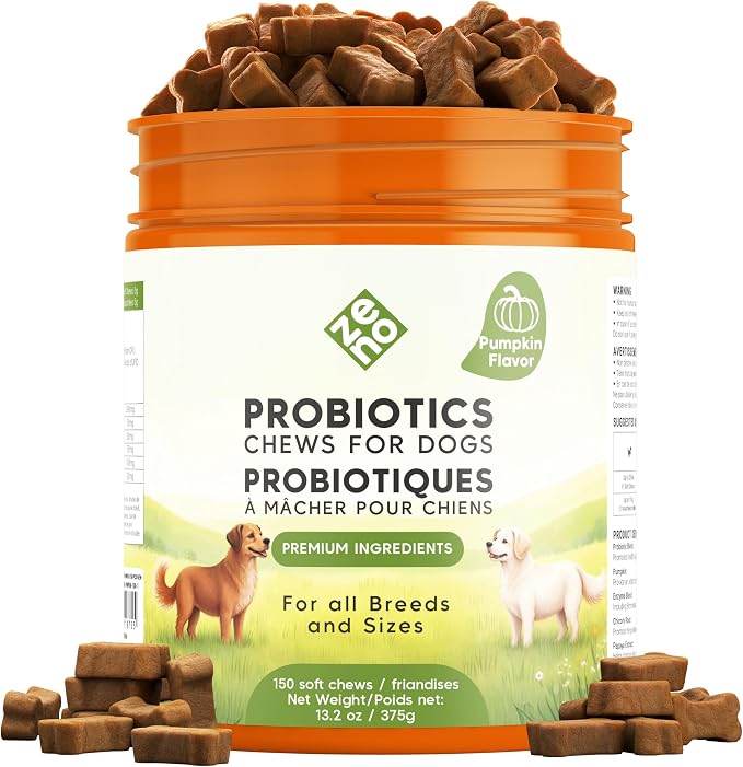 ZENO Probiotics for Dogs Chews - 150 pcs - Digestive & Gut Health Support - Probiotic Chews for Dogs with Enzymes & Natural Ingredients - US Formula - Pumpkin Flavor