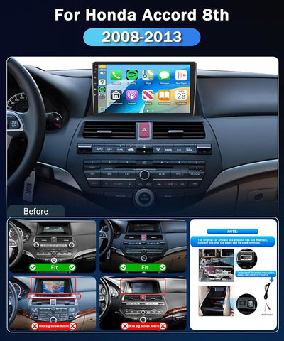 8Core 6+128G Car Stereo for Honda Accord 8th 2008-2013 Wireless Carplay Android Auto,10.1“ IPS Touch Screen Radio,Android/GPS/WiFi/32band DSP Audio/Bluetooth/SWC/Backup Camera for Honda Accord Radio