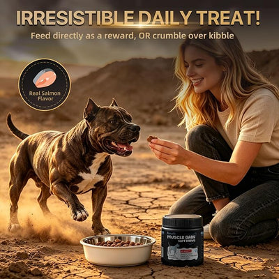 High Calorie Dog Muscle Builder Chews for Underweight Breeds, 100 Ct | For skinny and active dogs, stops bowl refusal, 800mg whey protein per serving, garbanzo flour for stable digestion