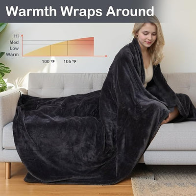 Eydna Electric Heated Blanket Full Size 72"x84",Fast Heating Throw, Soft Plush Microplush for Bed & Couch, 10 Hours Auto Off & 4 Heating Levels, Machine Washable, Gifts for Womens & Family-Black