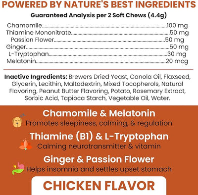 Dog Calming Treats - 2PK - 120 Soft Calming Chews for Dogs - Stress Relief Thiamine & L-Tryptophan for Travel & Storms - Anxiety Supplement with Ginger and Melatonin - Made in The USA