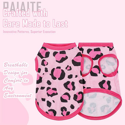 Adorable Pink Leopard Dog Shirt: Lightweight Polyester Cartoon Puppy Vest, Small Medium & Large Dog T-Shirt, Summer Pet Clothes, Cute Dog Apparel, Breathable Dog Tank Top M