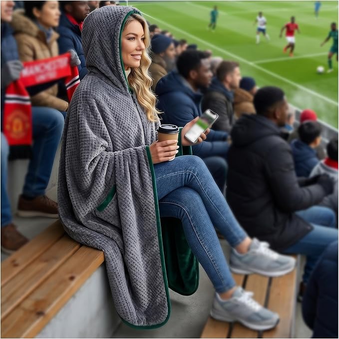 Double-Sided 12V Wearable Heated Blanket,15000mAh Heated Blanket Battery Operated,Cordless Electric Heating Poncho Blanket,Portable Heated Throw Blanket Hoodie 3 Heat set for Car,Outdoor,Camping,Party