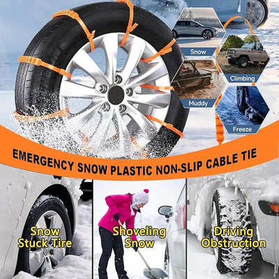 Universal Anti-Skid Snow Tire Chains,2026 New Portable Emergency Non-Slip Plastic Cable Ties,Snow Tire Chains for Pickup Trucks and SUVs,Reusable Snow Chains for Muddy Roads & Winter Driving（10PCS)