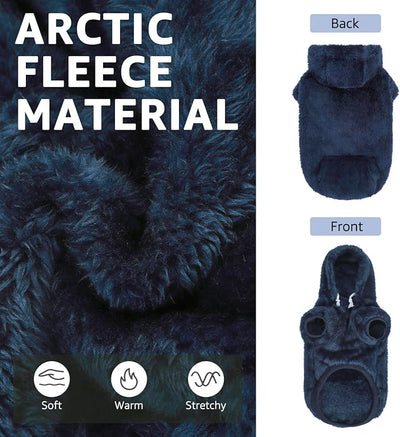 SCENEREAL Fleece Dog Sweaters Hoodie for Small Medium Large Dogs Girls Boys, Plush Fuzzy Dog Clothes Hoodies with Leash Hole, Winter/Fall Puppy Cold Weather Coat, Sherpa Hooded Sweatshirt, Navy S