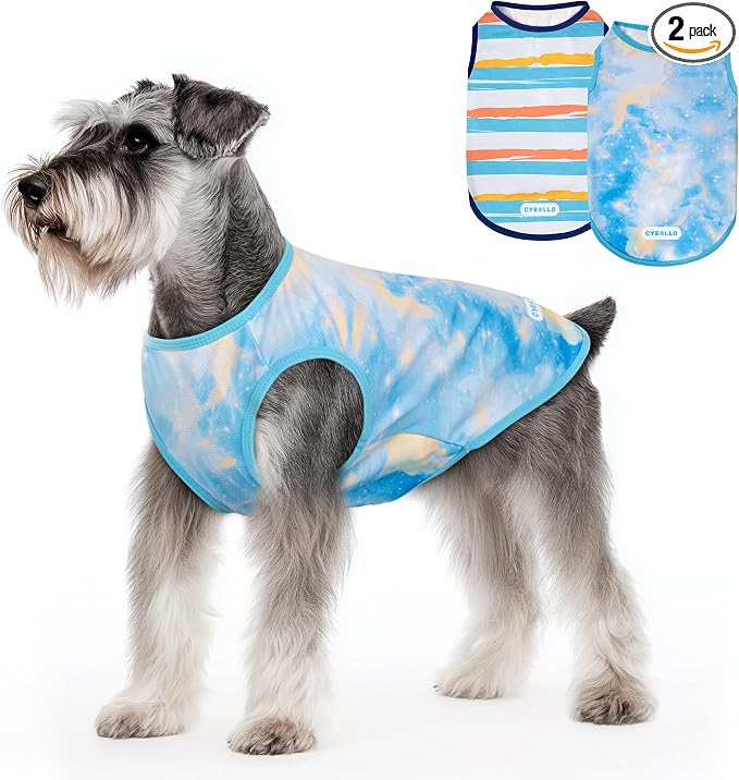 2pack Dog Cooling Shirt, Breathable Sleeveless Summer Clothes for Dogs, Intant Cool Dog T Shirts for Small Dogs, Blue Sky M