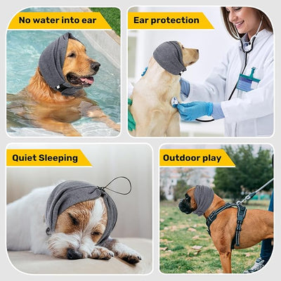 Ear Cover Wraps for Dogs Bath Grooming Drying Swimming, Dog Ear Muffs Noise Protection Winter,Adjustable Dog Calming Hoodie for Hematoma Anxiety Firework Thunder Warm Sleeping Shower Cap (MG)