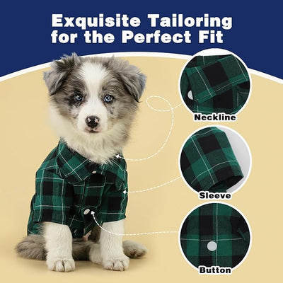Paiaite Plaid Dog Shirt: Classic CheckeGreen Style in Pure Cotton for Large, Medium, and Small Breeds, Comfort, Breathability, and Elegance. Perfect for Everyday Wear, and Photoshoots Green M