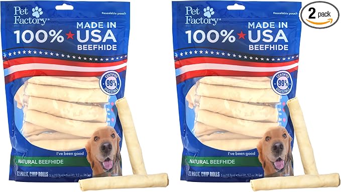 100% Made in USA Beefhide Chip Rolls Dog Rawhide Chews,Thick,Dog Chews Long Lasting from American Cattle,Dog-Chew Bones,5 Inches,22 Count (Pack of 2)