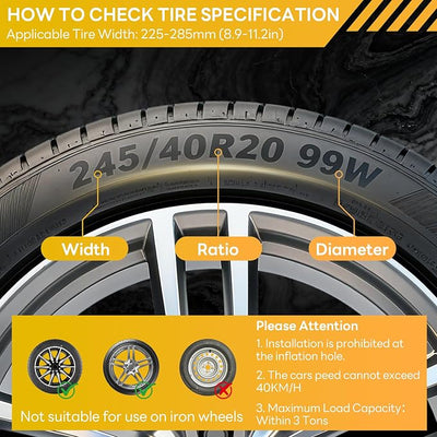 Tire Chains, Snow Chains, Anti-slip Tire Chains for Cars SUVs Pickup Trucks Adjustable Emergency Transaction Chains for Ice Snow, Fit Tire Width 225-285mm, Set of 6