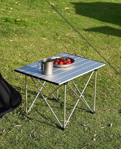 iClimb Ultralight Compact Camping Folding Table with Carry Bag (Reinforced Silver - L)