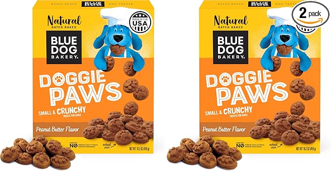 Blue Dog Bakery Natural Dog Treats,Doggie Paws,Peanut Butter Flavor,16.2oz,(Pack of 2)