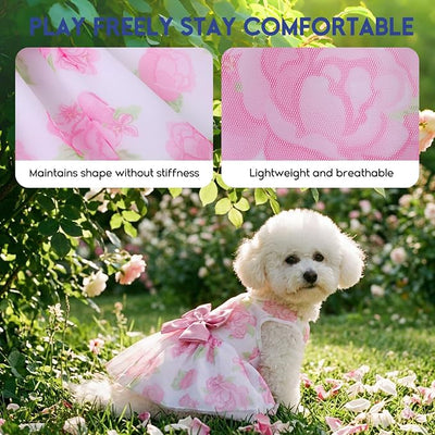ASENKU Dog Dress Pet Wedding Dress Princess Lace Puppy Birthday Party Outfit Formal Apparel Girl for Small Medium Dogs Cats (Small, Rose)