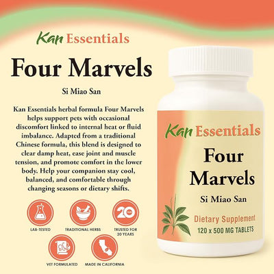 Kan Herb Company Four Marvels – Traditional Chinese Herbal Blend for Dogs and Cats to Support Digestive Clarity, Fluid Balance, and Overall Wellness, Herbal Supplement Tablets for Pets, 120 Tablets
