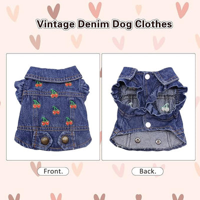 SILD Pet Clothes Dog Jeans Jacket Cool Blue Denim Coat Small Medium Dogs Lapel Vests Classic Puppy Hoodies (XS, Cherry)
