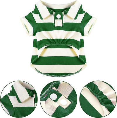 Dog Shirt Polo Shirt Striped Collar Puppy Clothes Summer Button Up Pet Clothes for Small Medium Dogs Cats for Boy Girl Pets (Green, X-Small)
