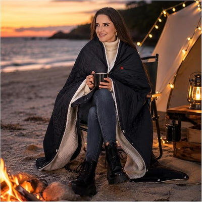 Heated Blanket Battery Operated,12V Cordless heating pad with 15000 battery,Heated Shawl Throw Blanket,Wearable Heated Blanket,Sherpa Lining,3 Heating Set for Outdoor Camping,Backpacking,Hiking,Travel