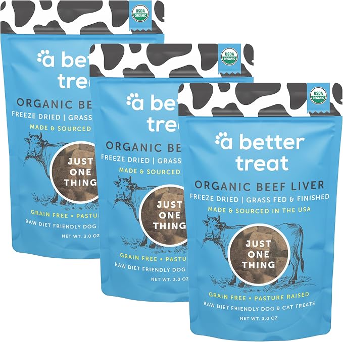 Organic, Freeze Dried, Single Ingredient, 100% Grass Fed & Finished, Pasture Raised Beef Liver Dog Treats, Cat Treats | Natural Healthy | High Protein, Diabetic Friendly | Made in USA