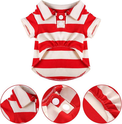 Dog Shirt Polo Shirt Striped Collar Puppy Clothes Summer Button Up Pet Clothes for Small Medium Dogs Cats for Boy Girl Pets (Red, Medium)