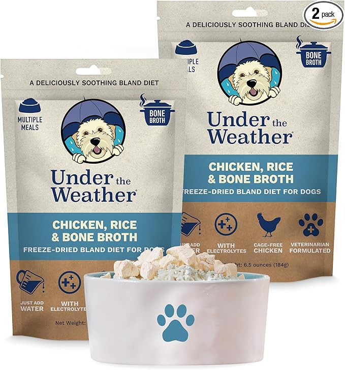 Bland Diet for Dogs | Easy to Digest for Sick Dogs |Always Be Ready| Contains Electrolytes - All Natural Freeze Dried 100% Human Grade Meats| 2 Pack- Chicken, Rice & Bone Broth - 6oz