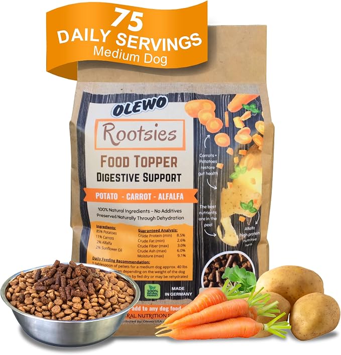 Rootsies Dog Food Topper – Gentle Daily Digestive Support for Sensitive Stomachs, Fiber for Dogs, Dehydrated Whole Food Nutrients, 2.2 lbs