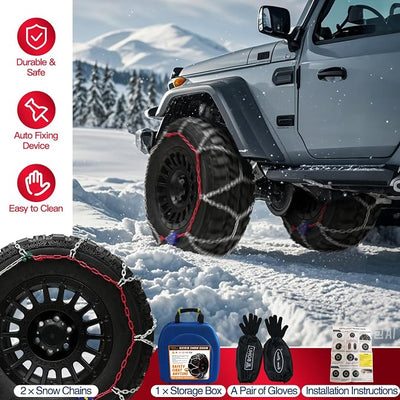 DEDC Auto Lock Snow Tires Chains 4.5mm Heavy-Duty Mn Steel Fits 275 285 295 | Anti Skid Chain for Off Road SUV And Pickup Trucks Traction Ice Iced Cold Road Set of 2 (KS1619)