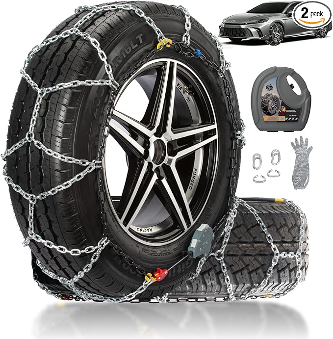 Auto Fixing Snow Chains for Car Tires, Tire Chains for Passenger Cars, Sedan, SUVs, Quick Fit & Easy Installation Snow Tire Chains, Portable Reusable Emergency Tire Traction Chain, Set of 2 (HPK-1550)